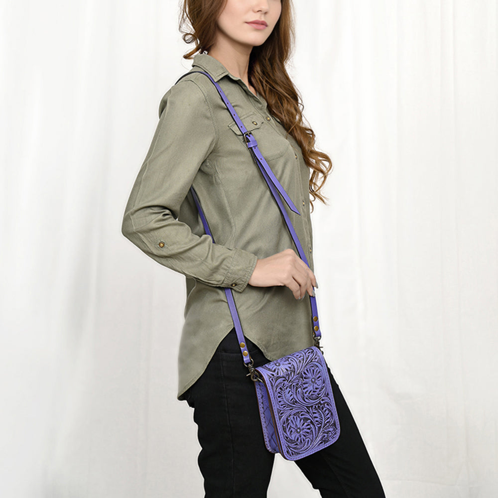 ADBG1135 American Darling Hand Tooled Floral Leather Cell Phone Bag Western Crossbody