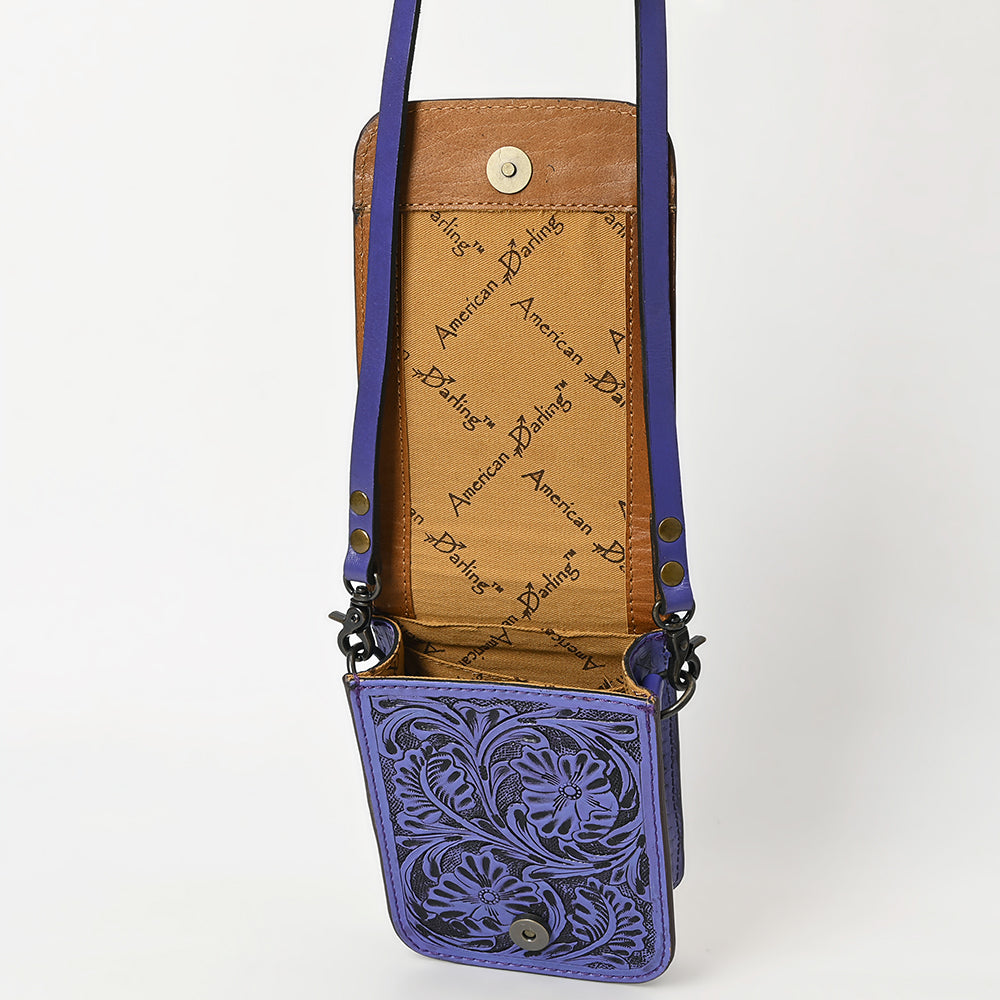 ADBG1135 American Darling Hand Tooled Floral Leather Cell Phone Bag Western Crossbody