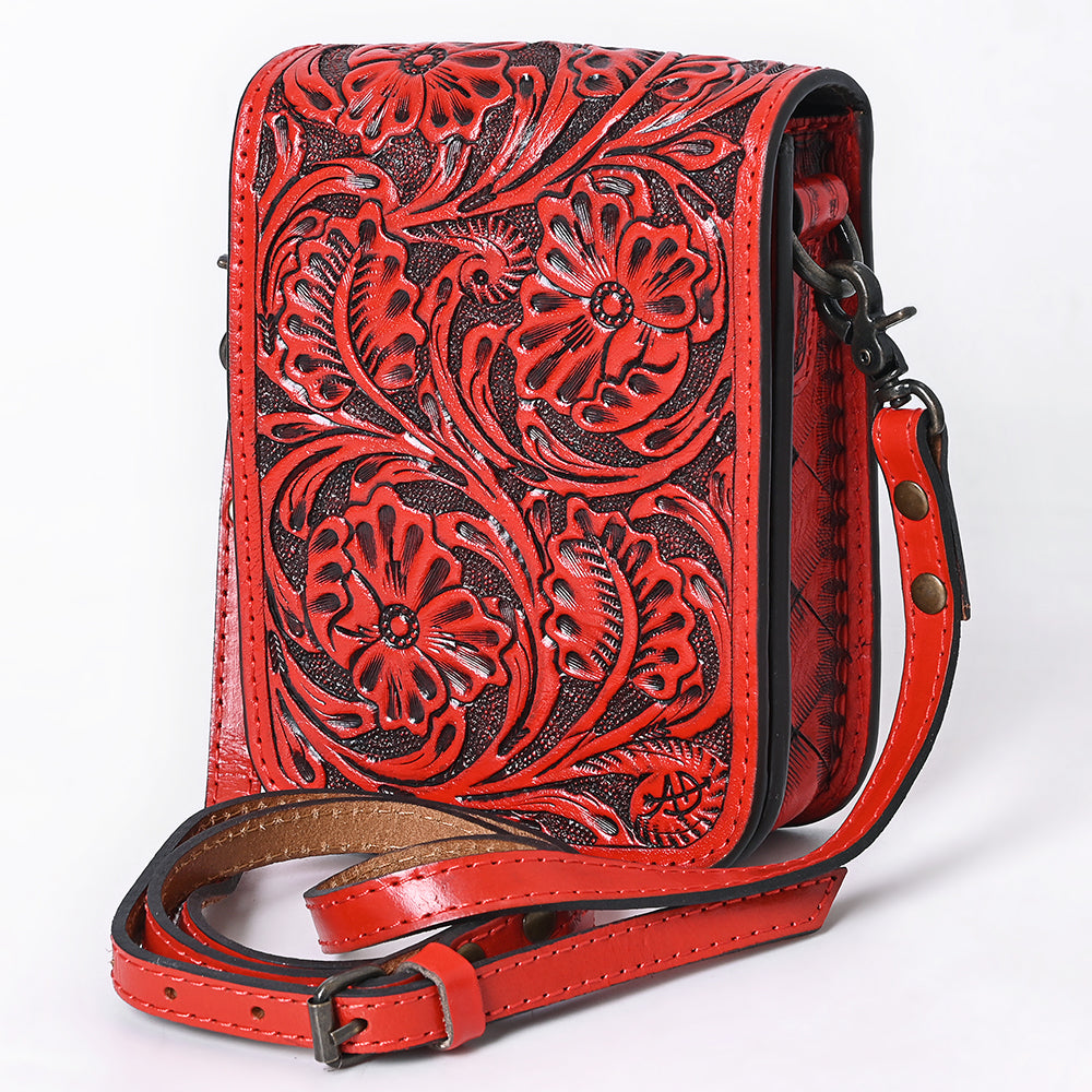 ADBG1135 American Darling Hand Tooled Floral Leather Cell Phone Bag Western Crossbody