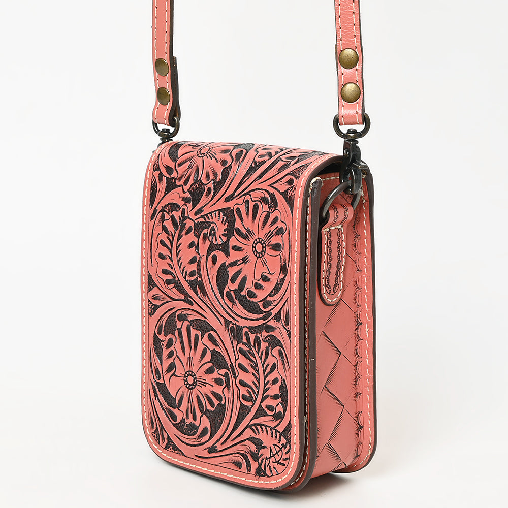 ADBG1135 American Darling Hand Tooled Floral Leather Cell Phone Bag Western Crossbody
