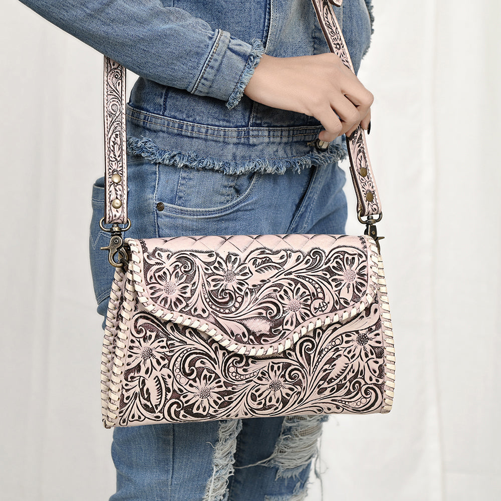 ADBG1137 American Darling Hand Tooled Floral Leather Clutch & Crossbody Purse