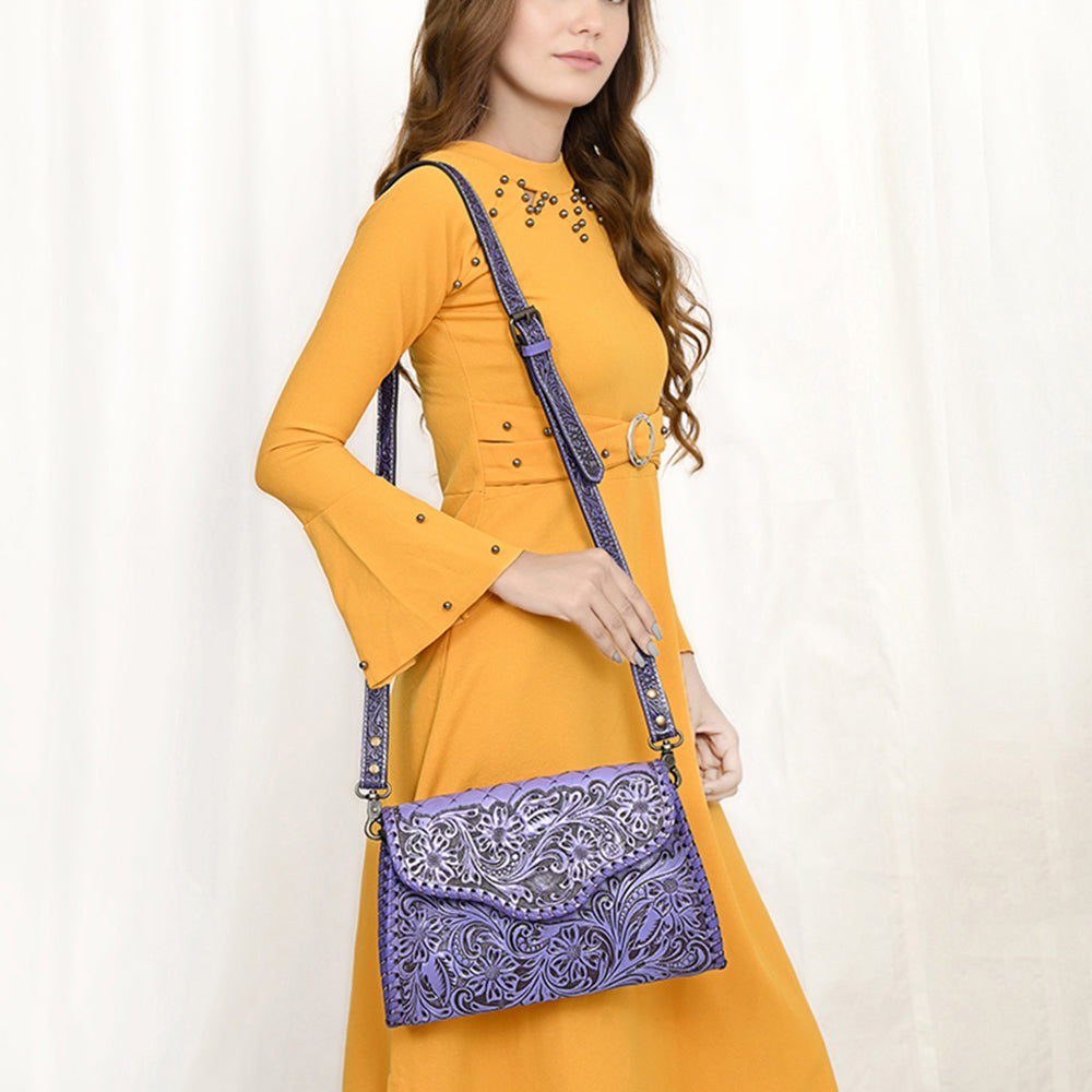 ADBG1137 American Darling Hand Tooled Floral Leather Clutch & Crossbody Purse