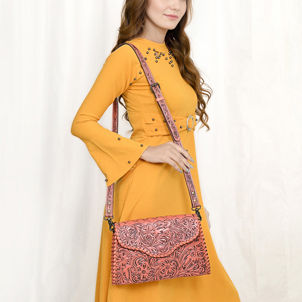 ADBG1137 American Darling Hand Tooled Floral Leather Clutch & Crossbody Purse