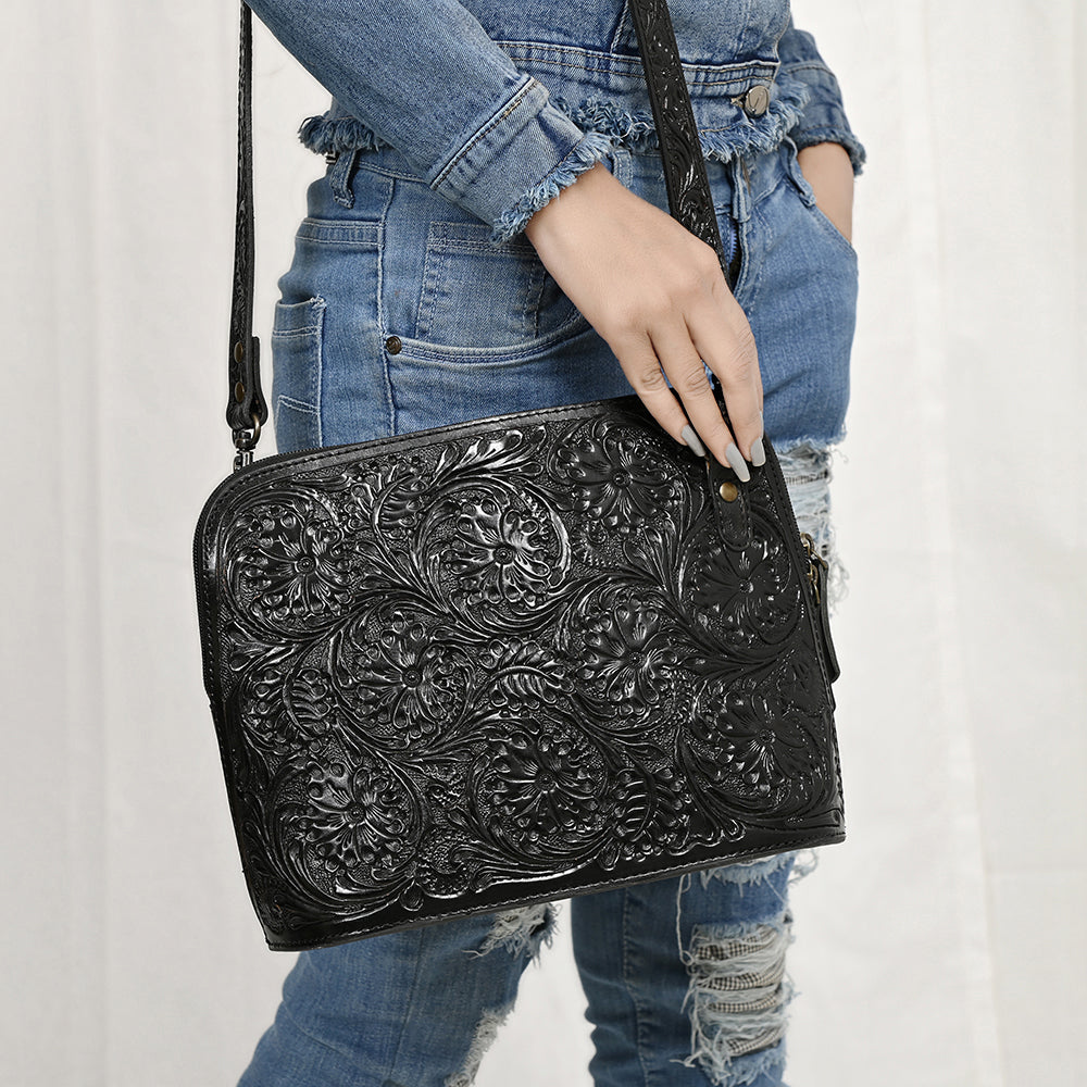ADBG1138 American Darling Hand Tooled Floral Leather Crossbody Bag Western Purse