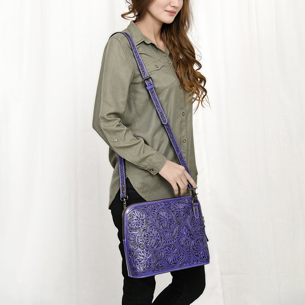 ADBG1138 American Darling Hand Tooled Floral Leather Crossbody Bag Western Purse