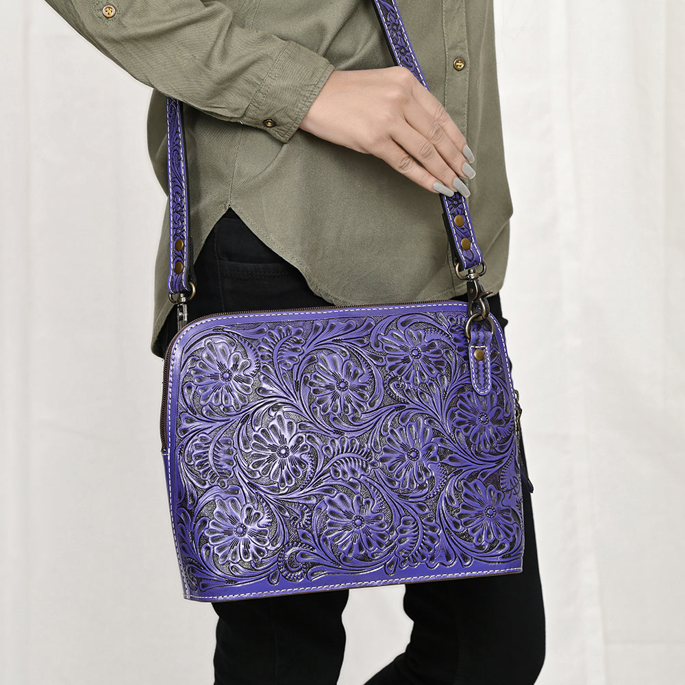 ADBG1138 American Darling Hand Tooled Floral Leather Crossbody Bag Western Purse