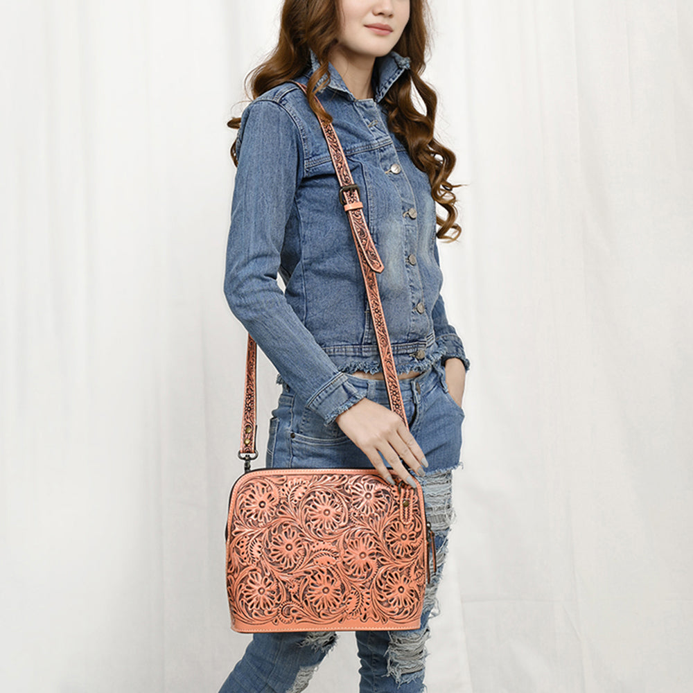 ADBG1138 American Darling Hand Tooled Floral Leather Crossbody Bag Western Purse