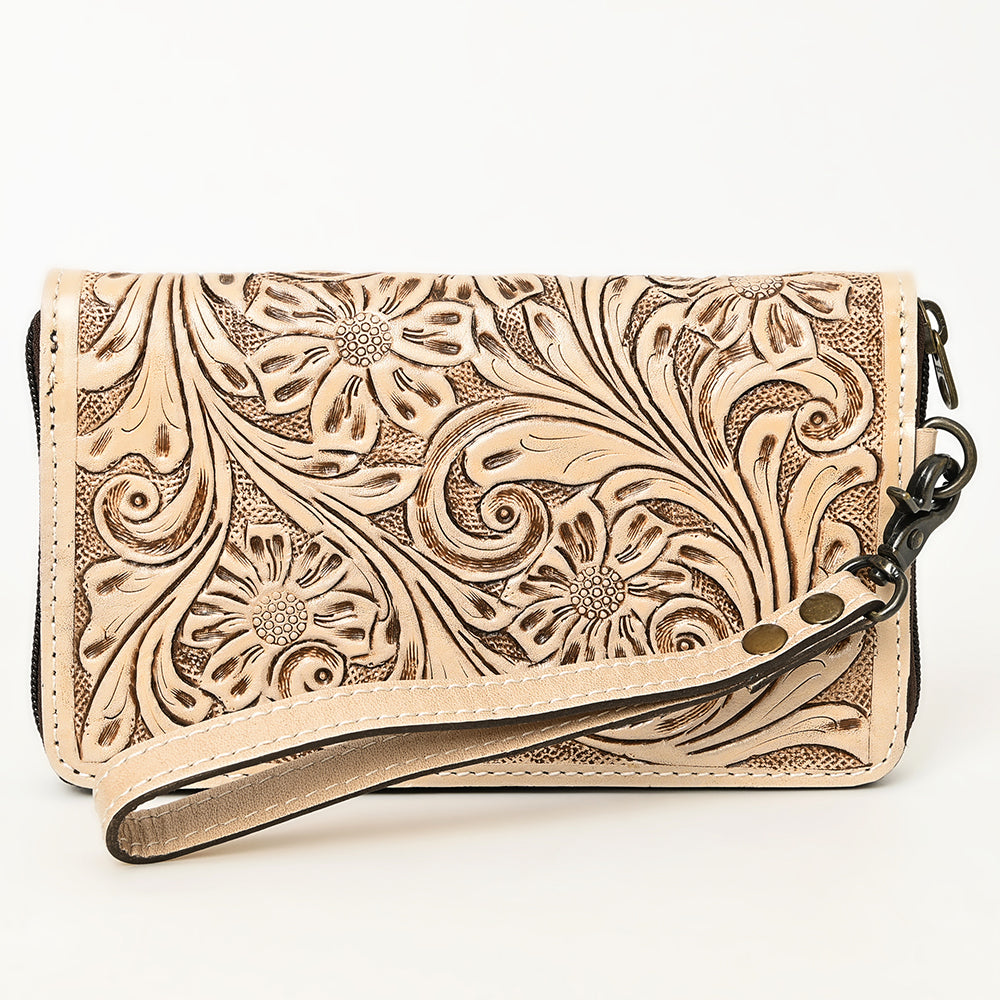 ADBG1140 American Darling Hand-Tooled Western Leather Clutch Bag - Genuine Carved Artisan Womens Wristlet