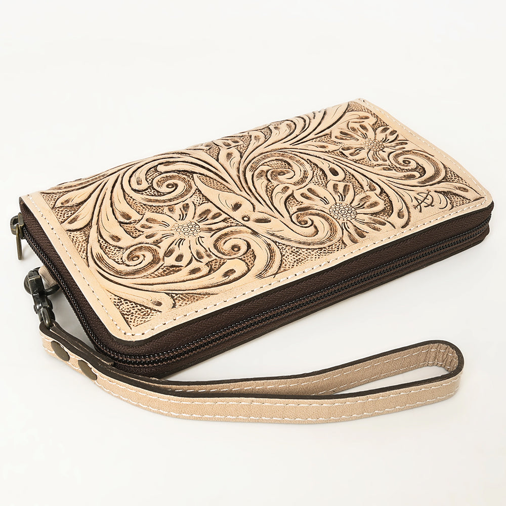 ADBG1140 American Darling Hand-Tooled Western Leather Clutch Bag - Genuine Carved Artisan Womens Wristlet