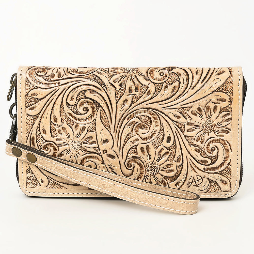 ADBG1140 American Darling Hand-Tooled Western Leather Clutch Bag - Genuine Carved Artisan Womens Wristlet