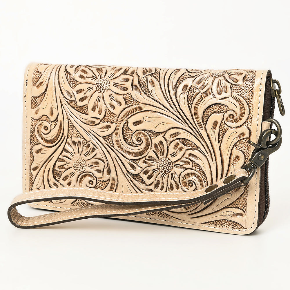 ADBG1140 American Darling Hand-Tooled Western Leather Clutch Bag - Genuine Carved Artisan Womens Wristlet