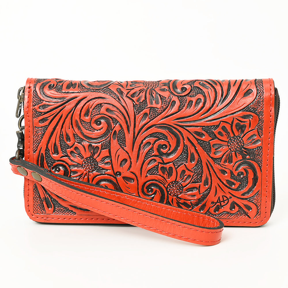 ADBG1140 American Darling Hand-Tooled Western Leather Clutch Bag - Genuine Carved Artisan Womens Wristlet