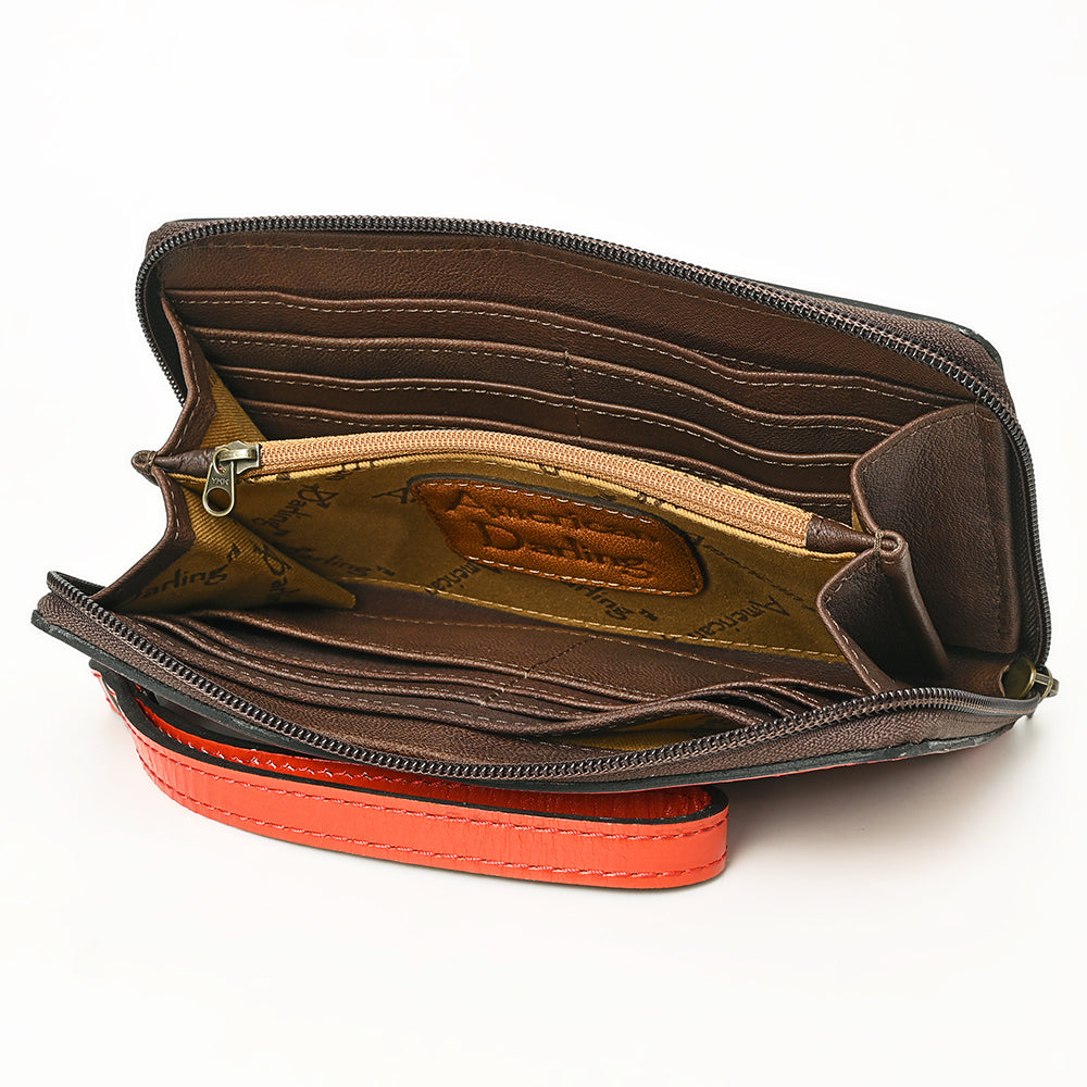 ADBG1140 American Darling Hand-Tooled Western Leather Clutch Bag - Genuine Carved Artisan Womens Wristlet