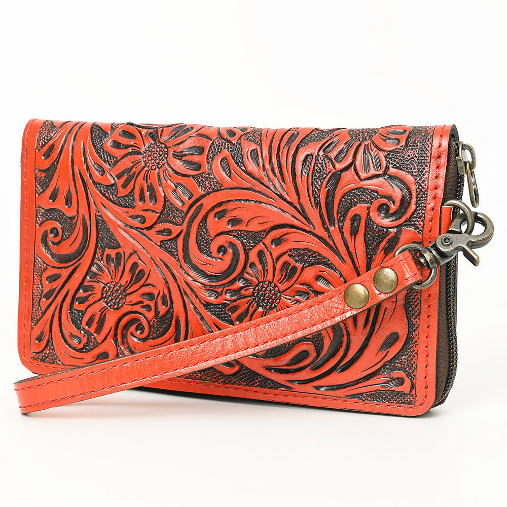 ADBG1140 American Darling Hand-Tooled Western Leather Clutch Bag - Genuine Carved Artisan Womens Wristlet