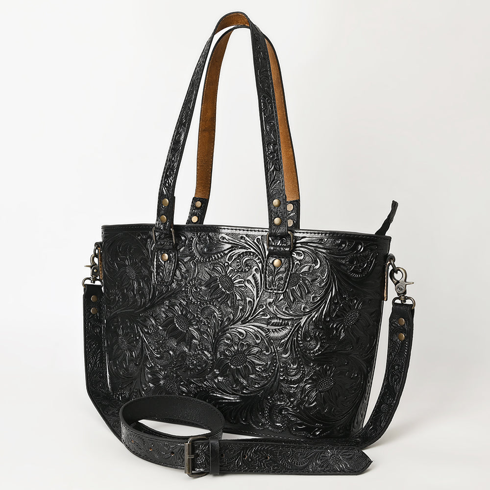 ADBG1141 American Darling Artisan Floral Tooled Leather Tote Bag with Long Handles and Strap
