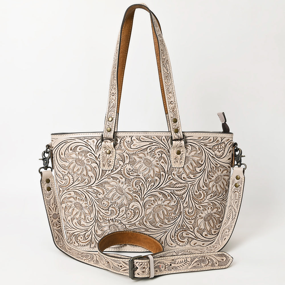 ADBG1141 American Darling Artisan Floral Tooled Leather Tote Bag with Long Handles and Strap