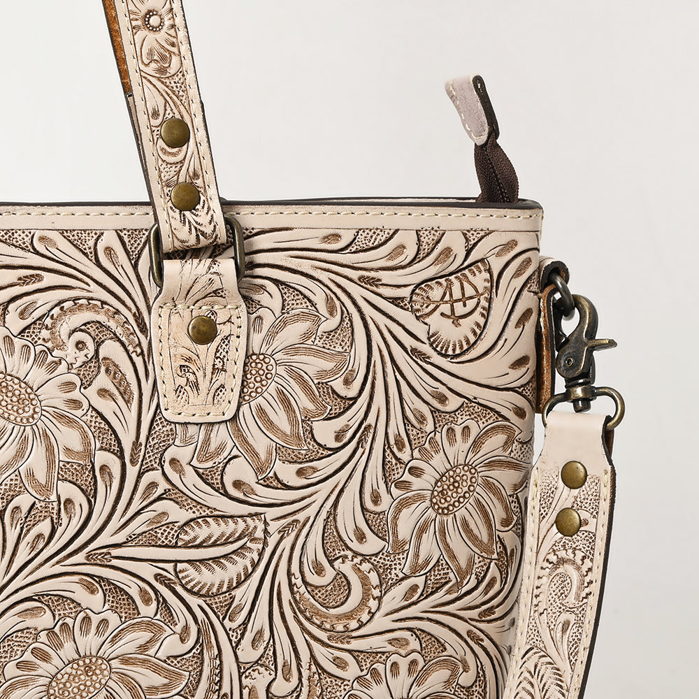 ADBG1141 American Darling Artisan Floral Tooled Leather Tote Bag with Long Handles and Strap