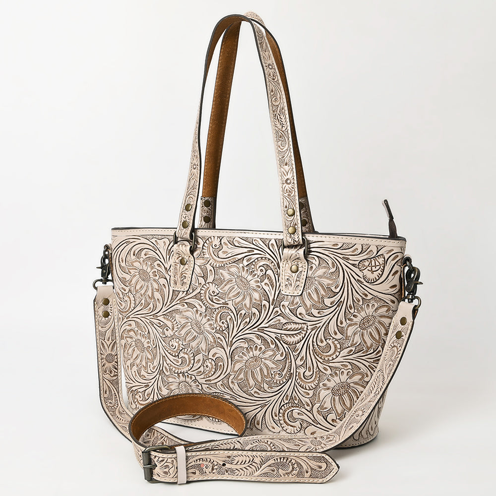 ADBG1141 American Darling Artisan Floral Tooled Leather Tote Bag with Long Handles and Strap