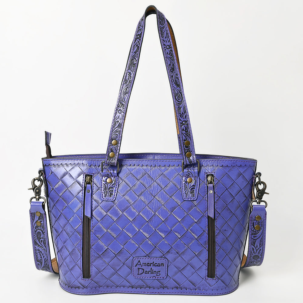 ADBG1141 American Darling Artisan Floral Tooled Leather Tote Bag with Long Handles and Strap