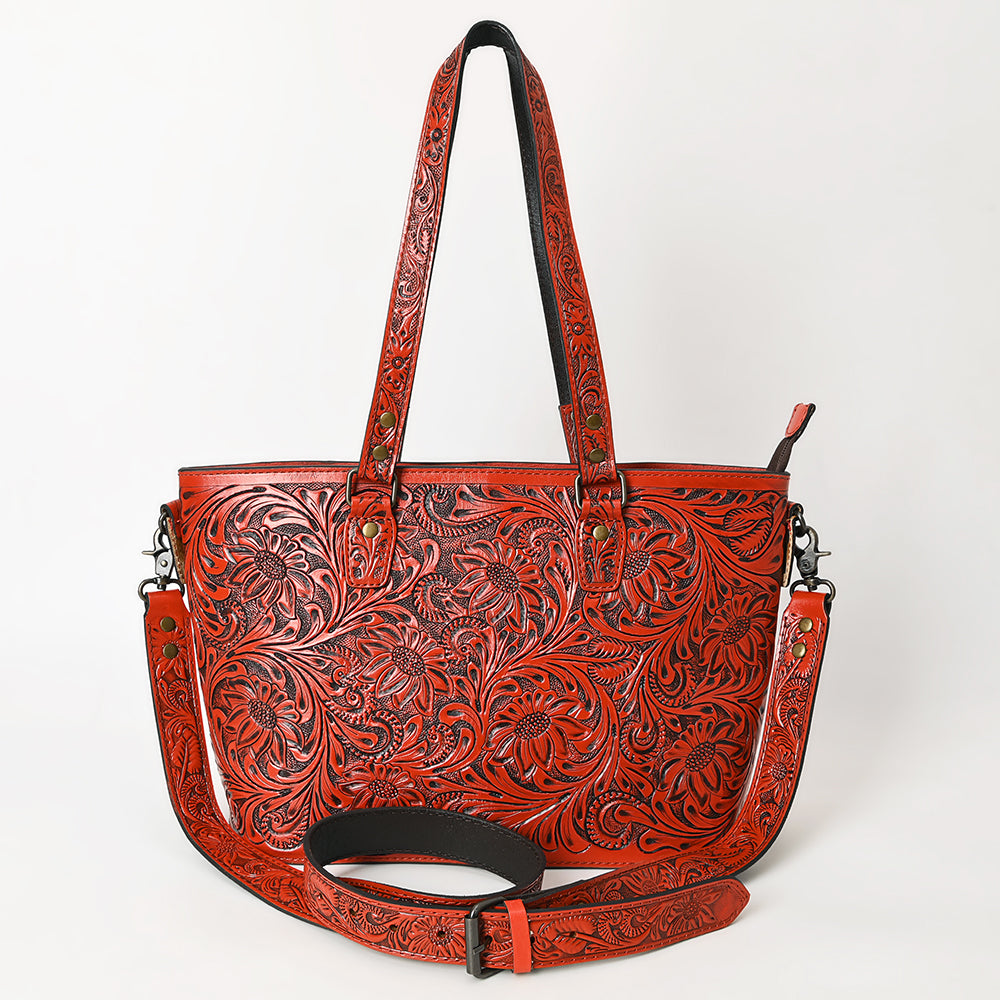 ADBG1141 American Darling Artisan Floral Tooled Leather Tote Bag with Long Handles and Strap