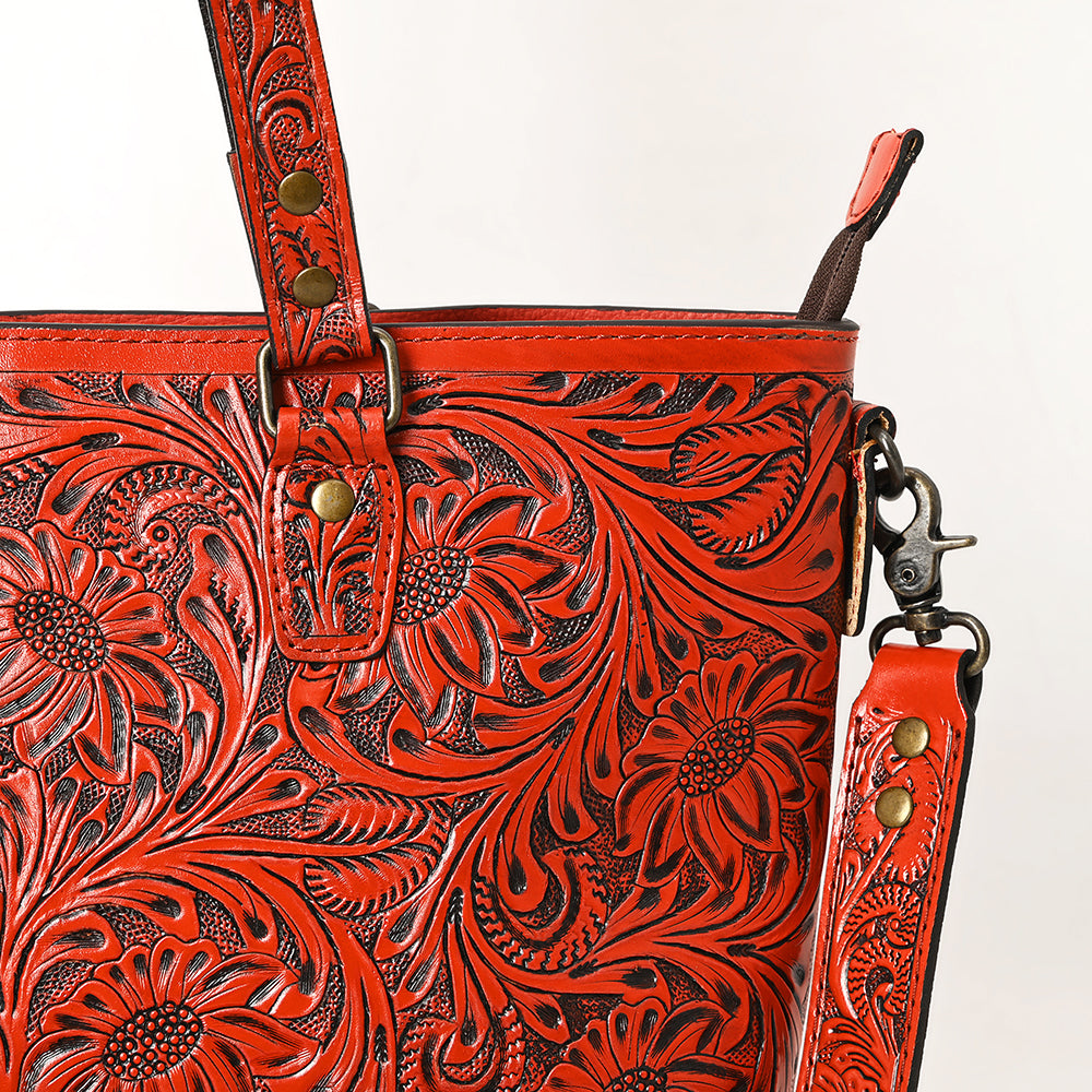 ADBG1141 American Darling Artisan Floral Tooled Leather Tote Bag with Long Handles and Strap