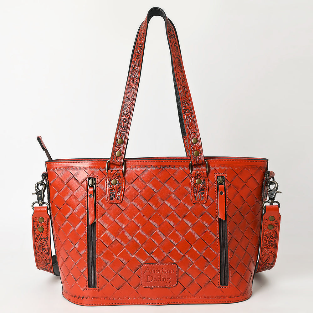ADBG1141 American Darling Artisan Floral Tooled Leather Tote Bag with Long Handles and Strap