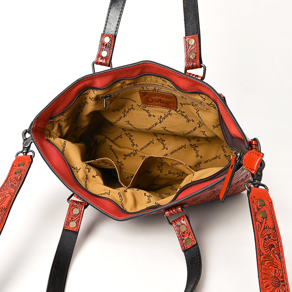 ADBG1141 American Darling Artisan Floral Tooled Leather Tote Bag with Long Handles and Strap