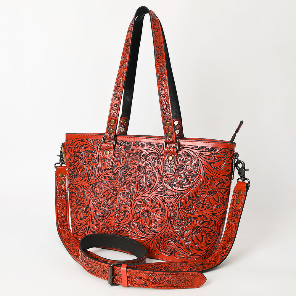 ADBG1141 American Darling Artisan Floral Tooled Leather Tote Bag with Long Handles and Strap