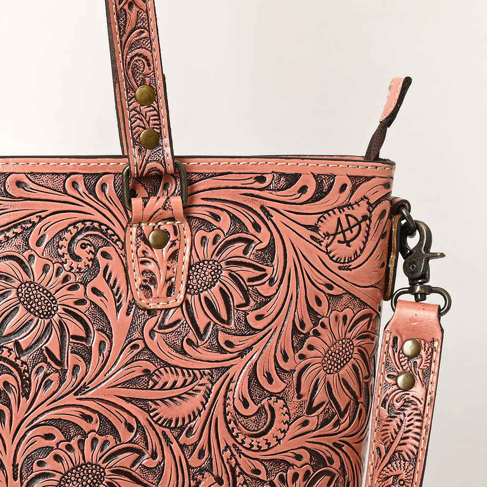 ADBG1141 American Darling Artisan Floral Tooled Leather Tote Bag with Long Handles and Strap