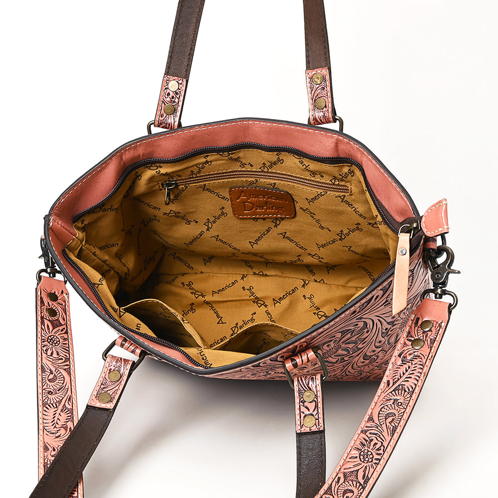 ADBG1141 American Darling Artisan Floral Tooled Leather Tote Bag with Long Handles and Strap