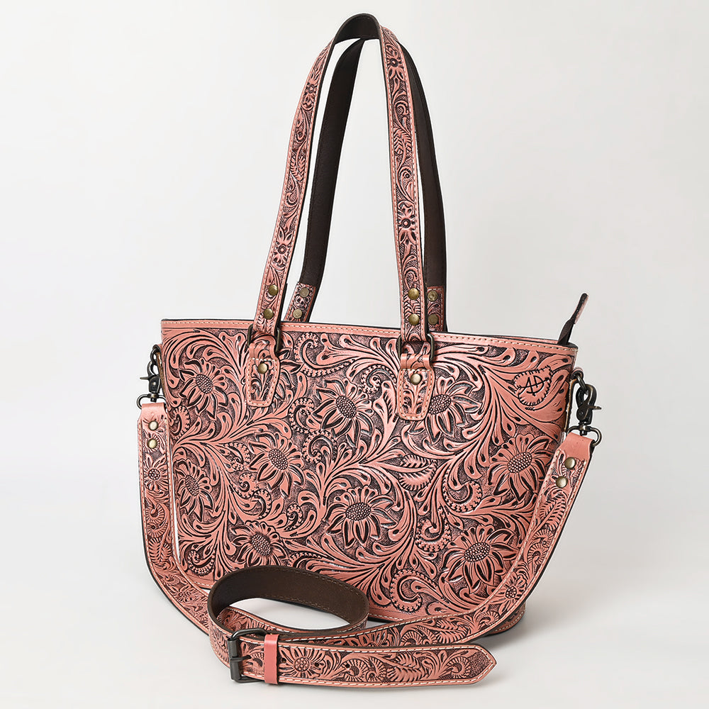 ADBG1141 American Darling Artisan Floral Tooled Leather Tote Bag with Long Handles and Strap
