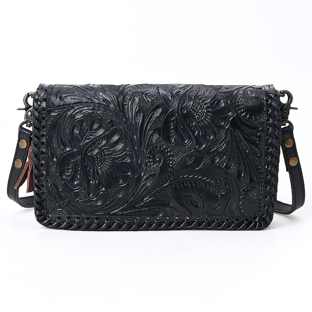 ADBG1228 American Darling Western Hand-Tooled Leather Clutch Bag with Floral Carving