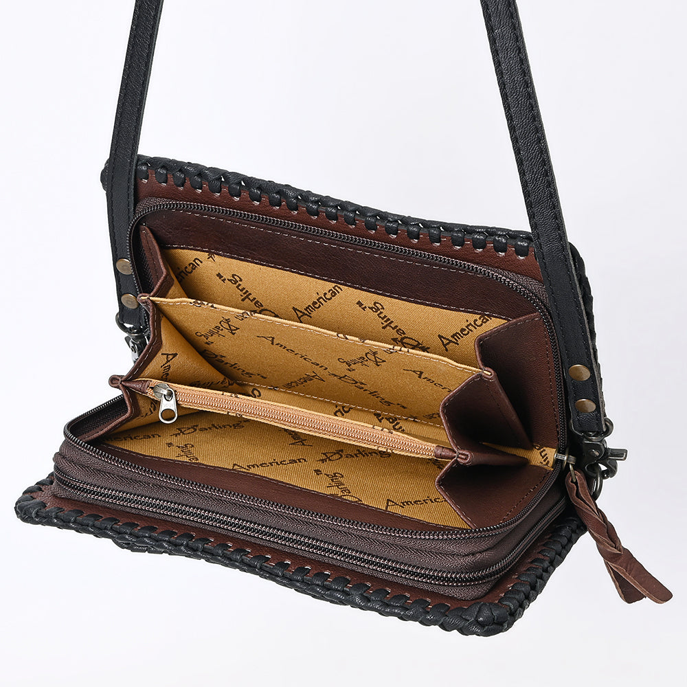 ADBG1228 American Darling Western Hand-Tooled Leather Clutch Bag with Floral Carving