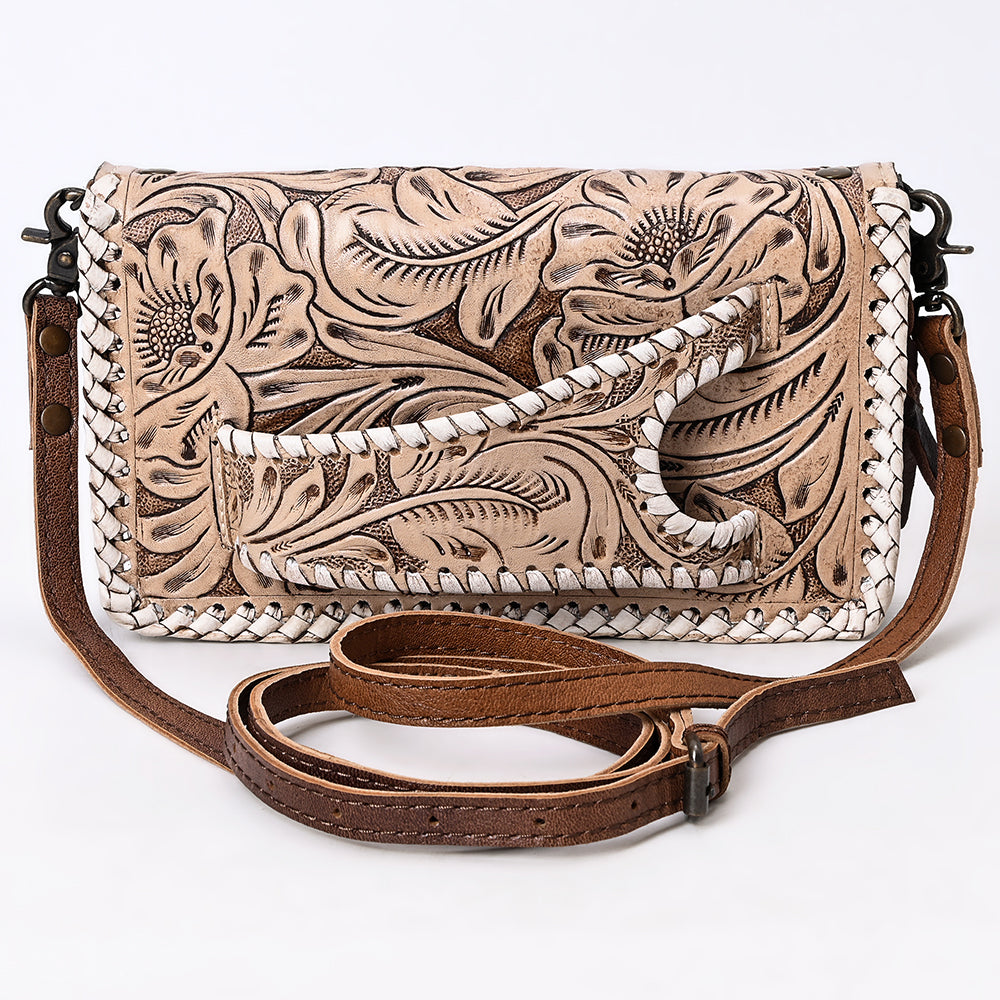 ADBG1228 American Darling Western Hand-Tooled Leather Clutch Bag with Floral Carving