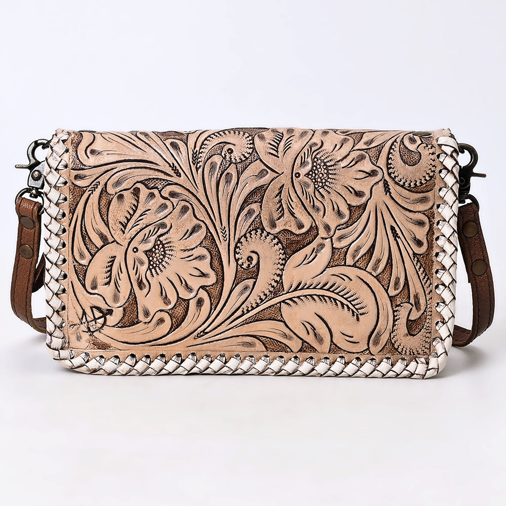 ADBG1228 American Darling Western Hand-Tooled Leather Clutch Bag with Floral Carving