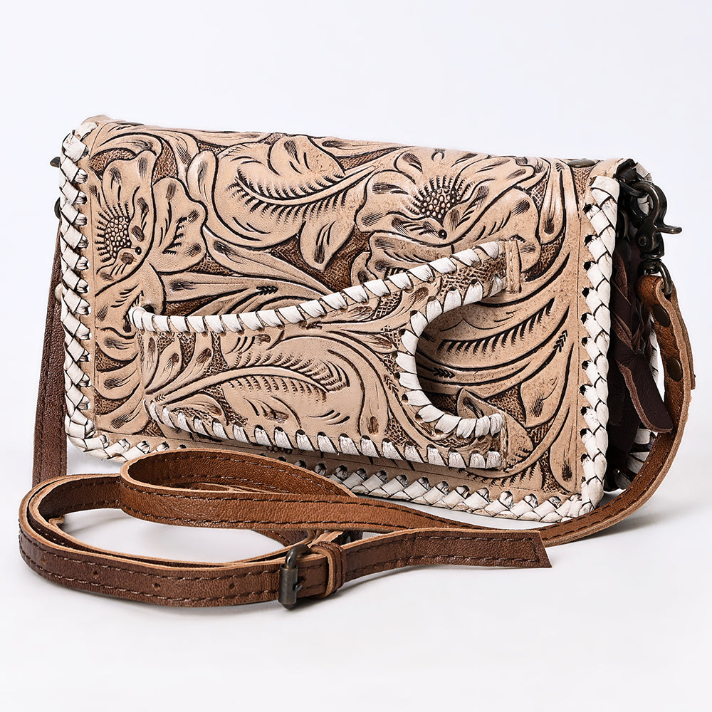 ADBG1228 American Darling Western Hand-Tooled Leather Clutch Bag with Floral Carving