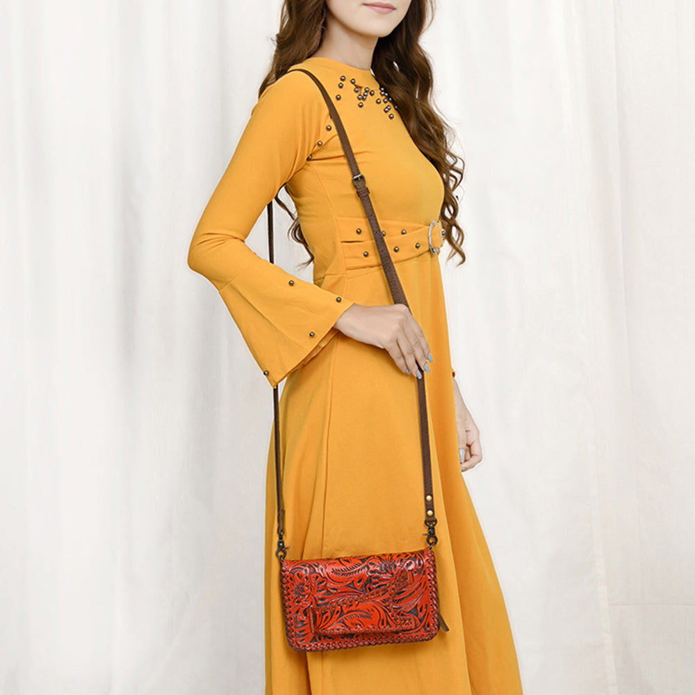 ADBG1228 American Darling Western Hand-Tooled Leather Clutch Bag with Floral Carving