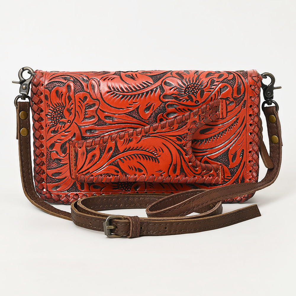 ADBG1228 American Darling Western Hand-Tooled Leather Clutch Bag with Floral Carving