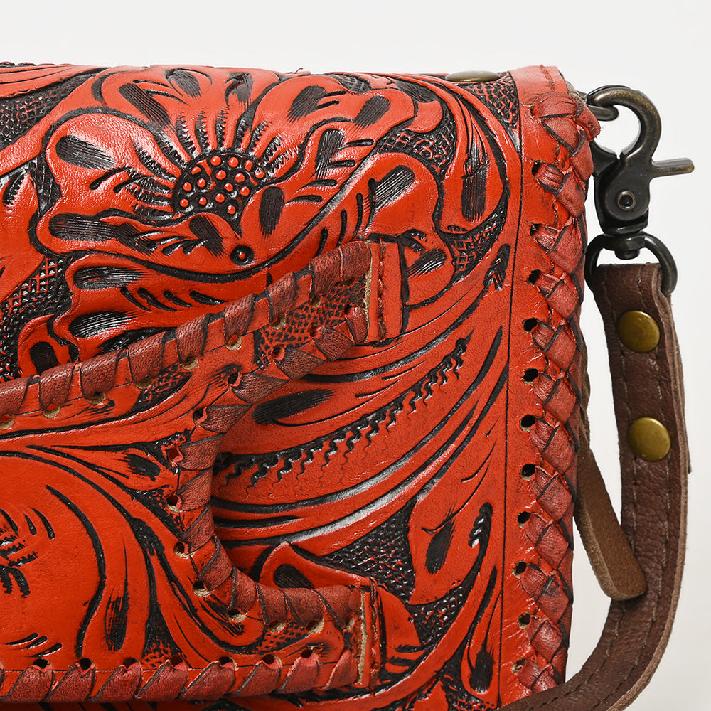 ADBG1228 American Darling Western Hand-Tooled Leather Clutch Bag with Floral Carving