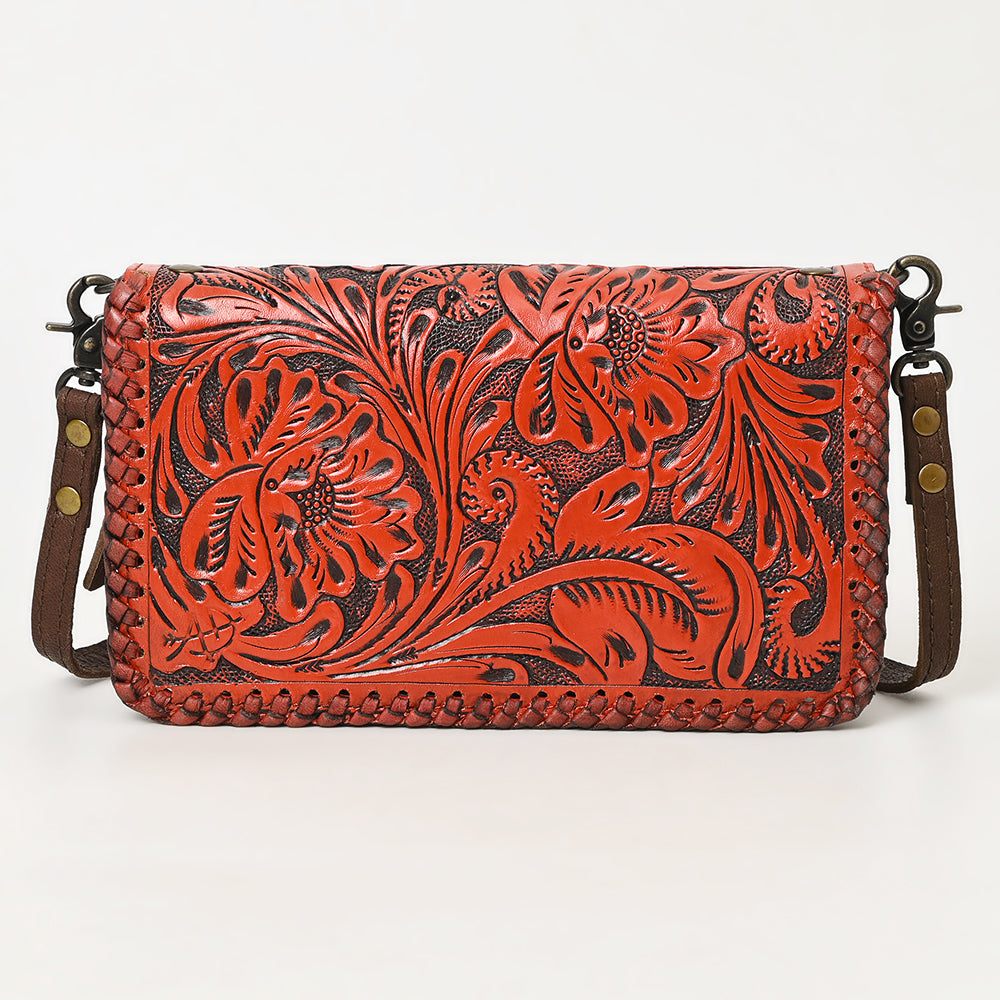 ADBG1228 American Darling Western Hand-Tooled Leather Clutch Bag with Floral Carving