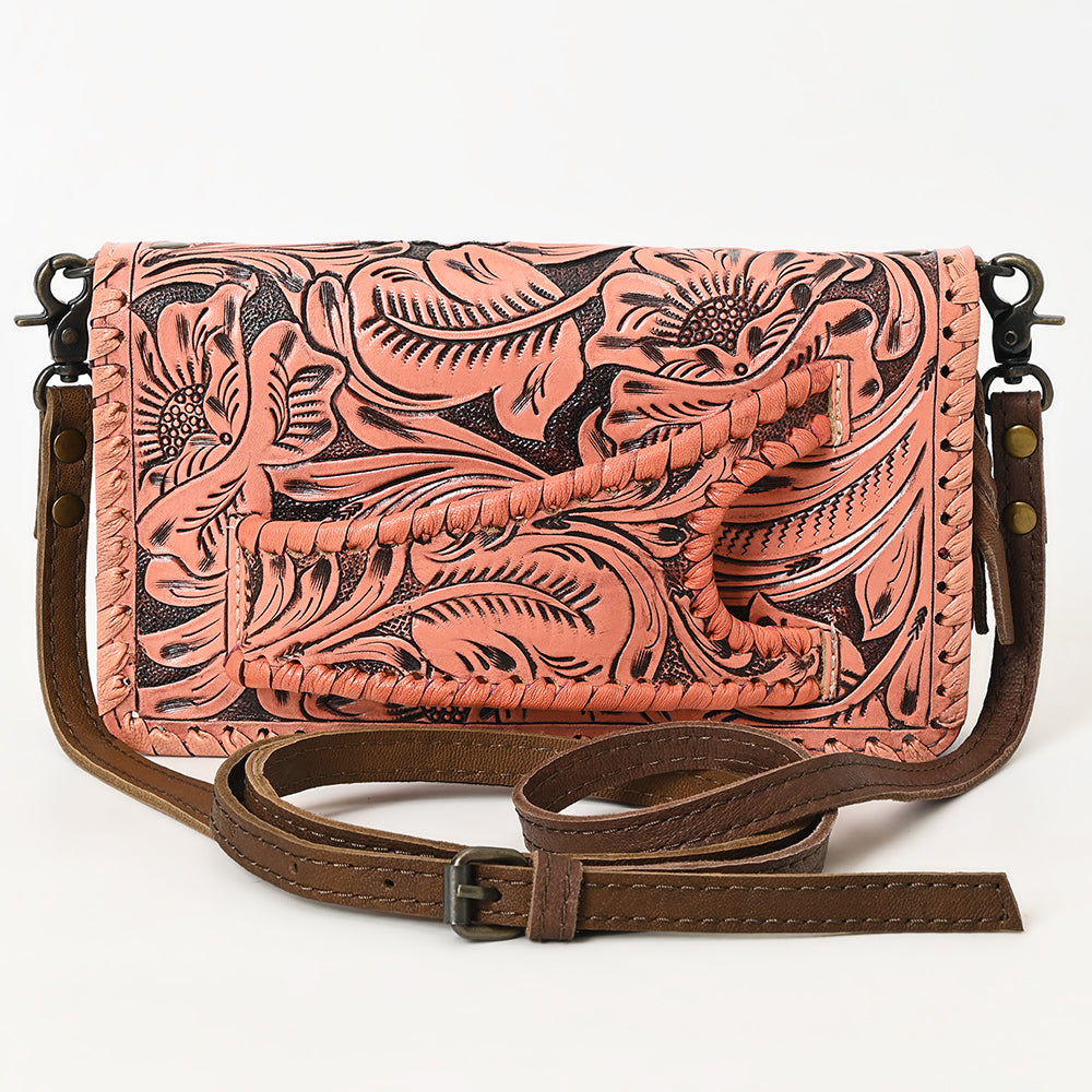 ADBG1228 American Darling Western Hand-Tooled Leather Clutch Bag with Floral Carving