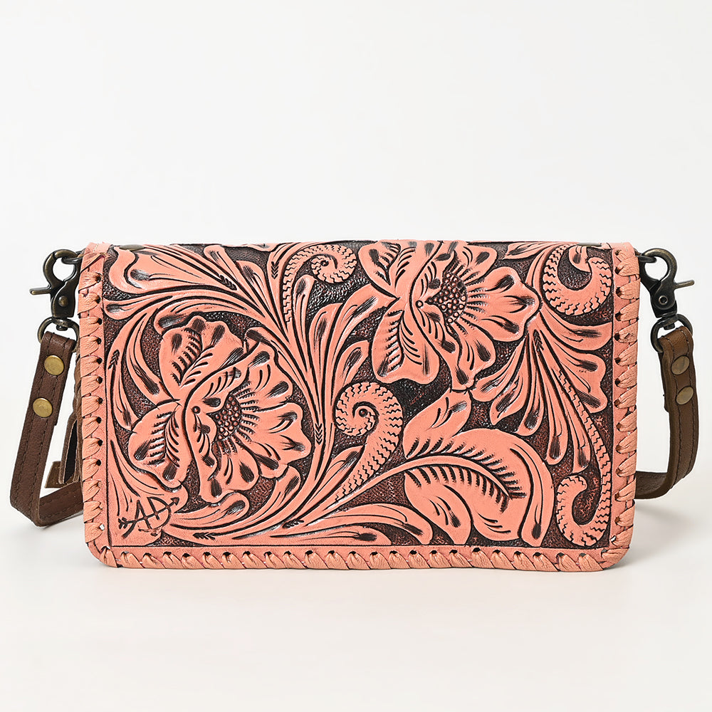 ADBG1228 American Darling Western Hand-Tooled Leather Clutch Bag with Floral Carving