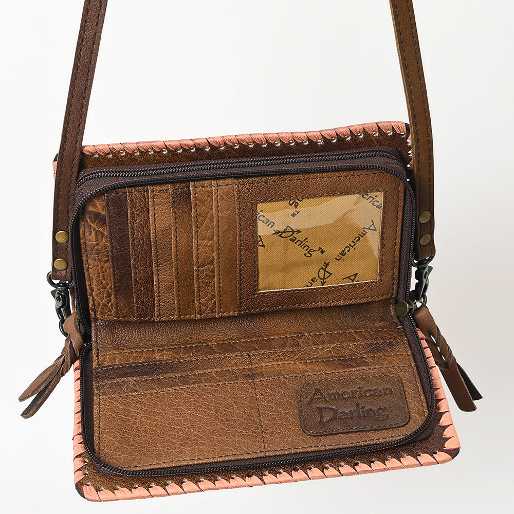 ADBG1228 American Darling Western Hand-Tooled Leather Clutch Bag with Floral Carving