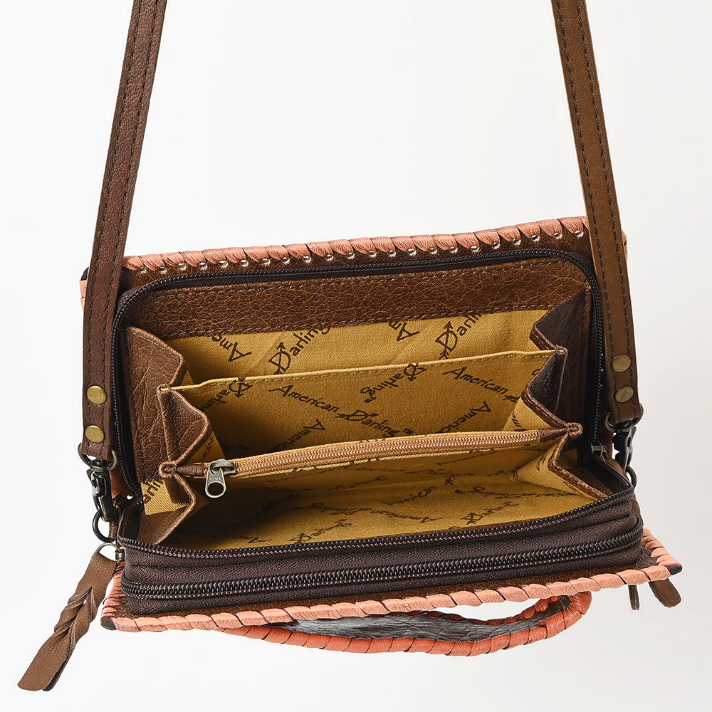 ADBG1228 American Darling Western Hand-Tooled Leather Clutch Bag with Floral Carving