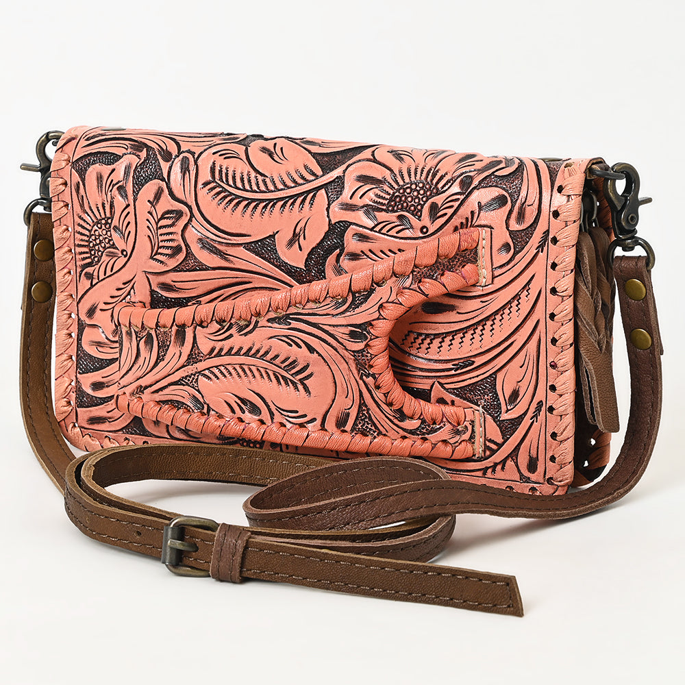 ADBG1228 American Darling Western Hand-Tooled Leather Clutch Bag with Floral Carving