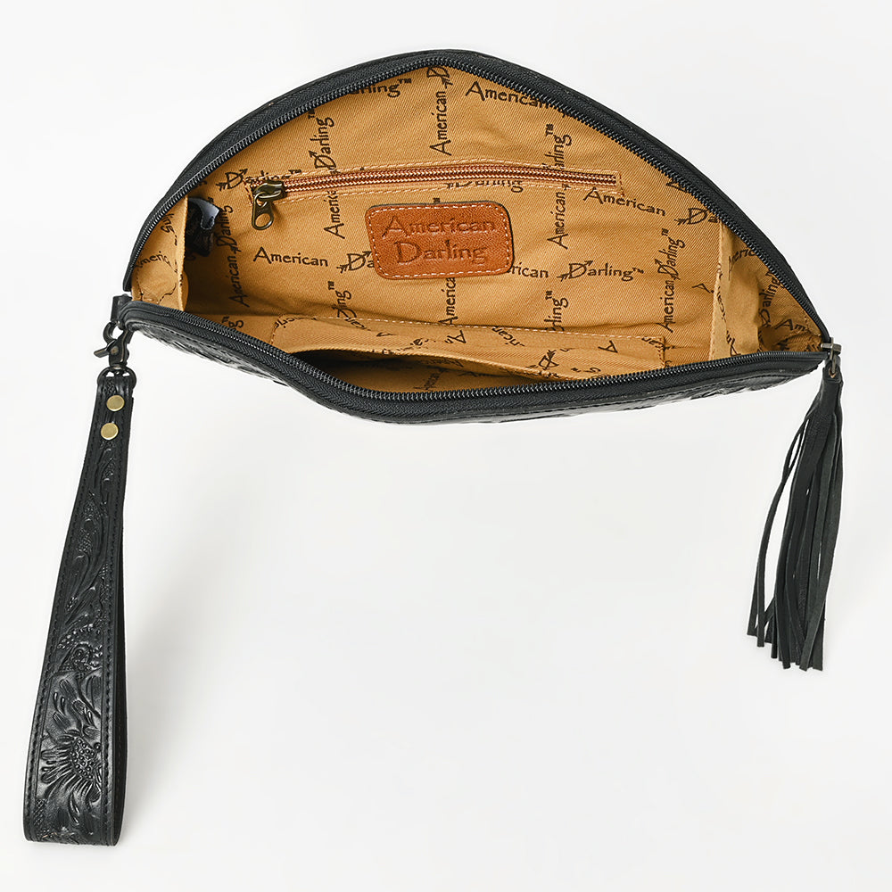 ADBG1233 American Darling Hand-Tooled Western Leather Taco Bag - Genuine Floral Carved Designer Wristlet