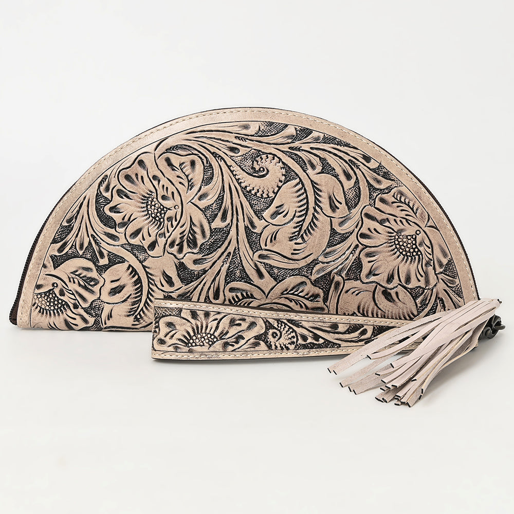 ADBG1233 American Darling Hand-Tooled Western Leather Taco Bag - Genuine Floral Carved Designer Wristlet