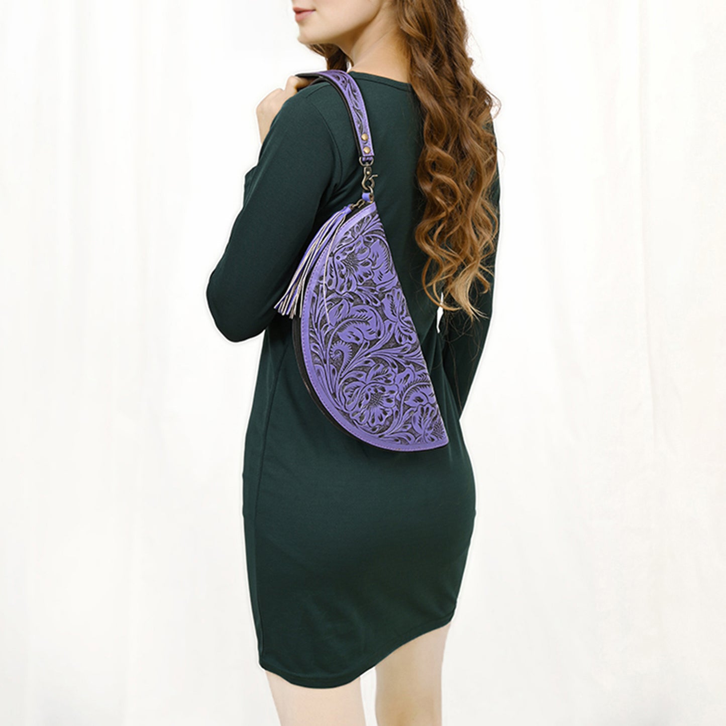 ADBG1233 American Darling Hand-Tooled Western Leather Taco Bag - Genuine Floral Carved Designer Wristlet