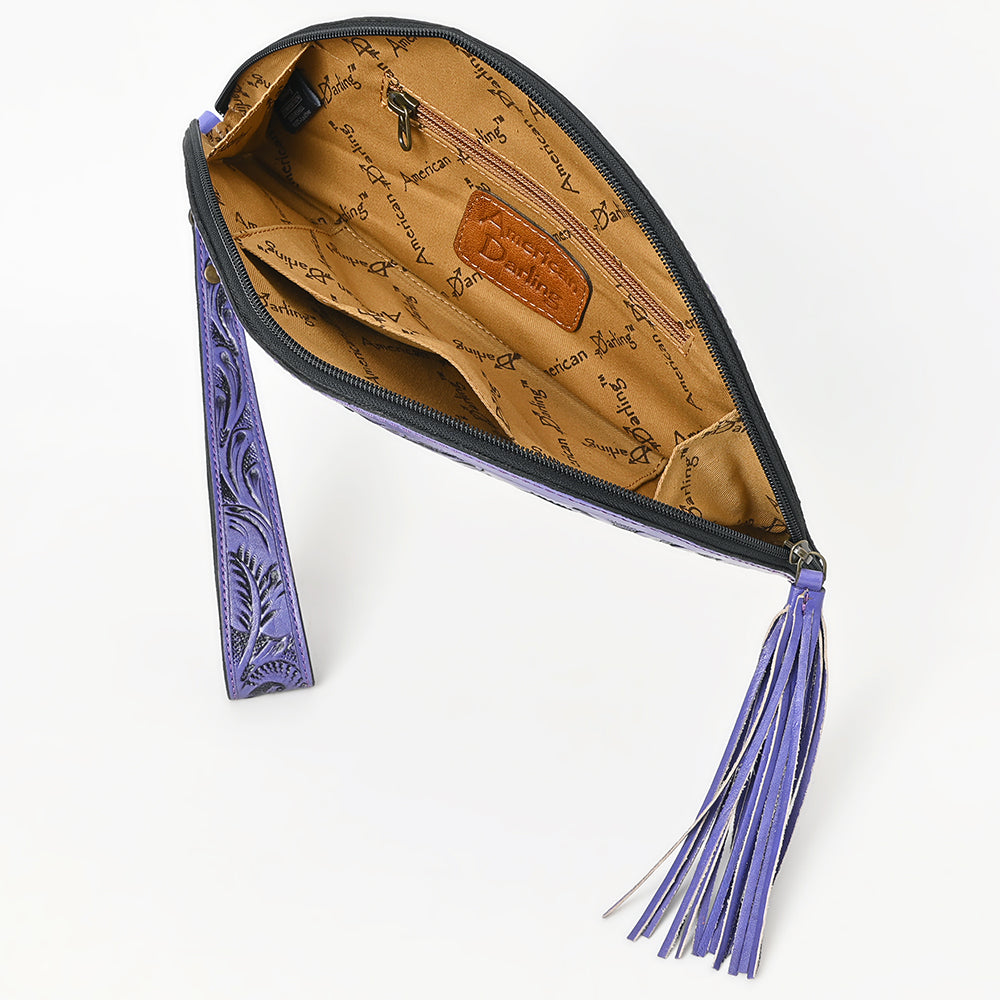 ADBG1233 American Darling Hand-Tooled Western Leather Taco Bag - Genuine Floral Carved Designer Wristlet