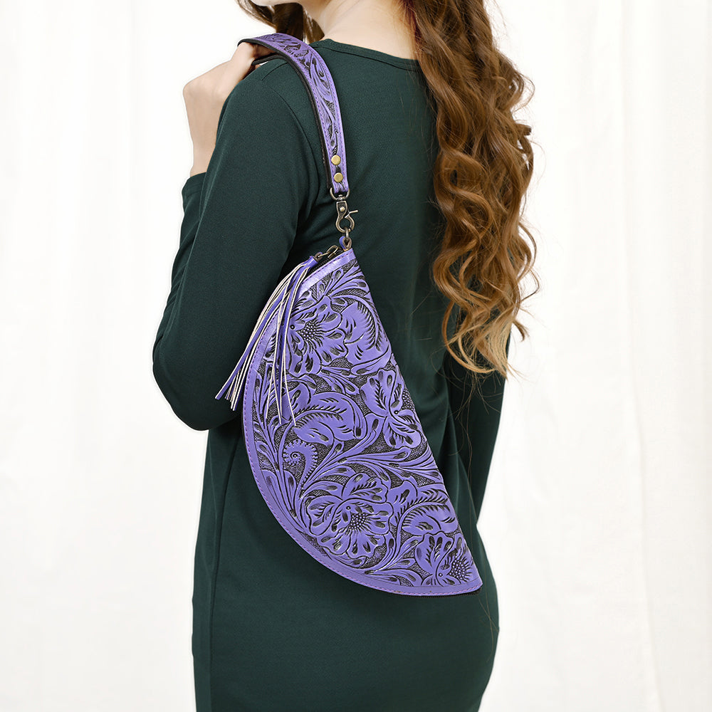 ADBG1233 American Darling Hand-Tooled Western Leather Taco Bag - Genuine Floral Carved Designer Wristlet